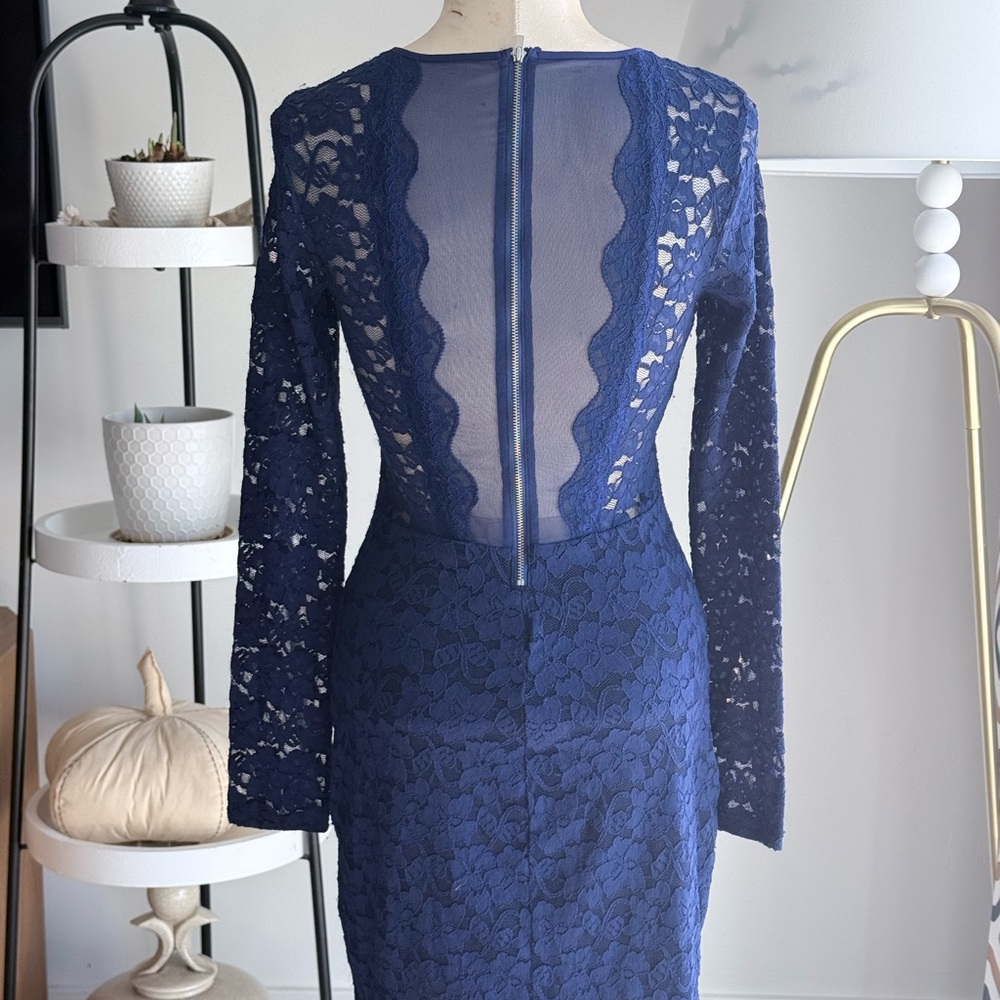 Express Navy Long Sleeve, Peekaboo Back Lace Dress